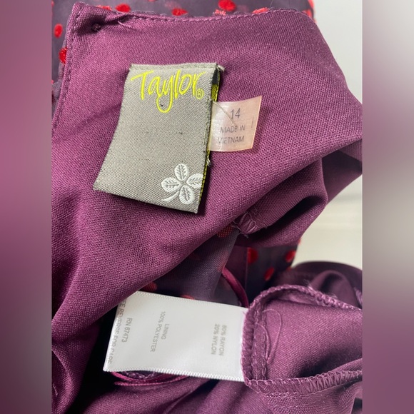 Taylor Burgundy Maroon Red Polka Velvet Dot Long Sleeve Shift Dress - Picture 7 of 8